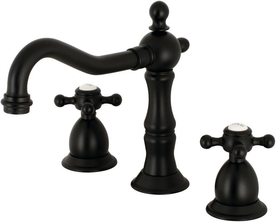 Kingston Brass Heritage Two-Handle 3-Hole Deck Mount Widespread Bathroom Faucet with Brass Pop-Up Drain