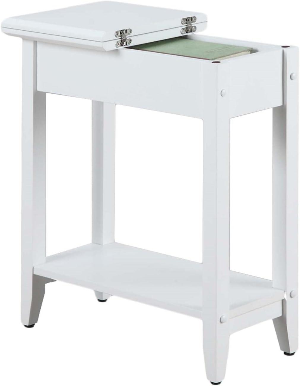 Convenience Concepts American Heritage Flip Top End Table with Shelf, White