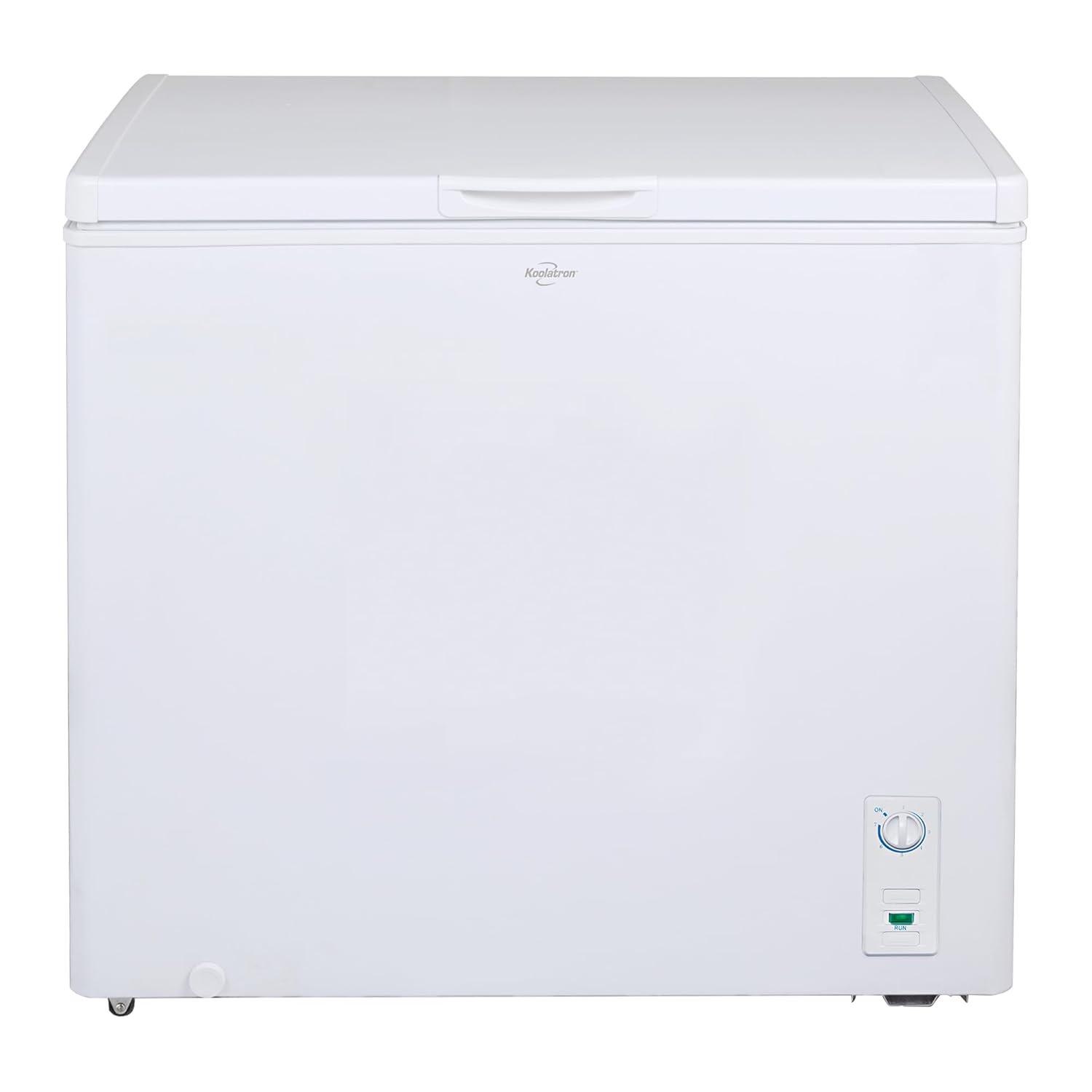 Koolatron Large Chest Freezer, 7.0 cu ft (195L),Manual Defrost Deep Freeze, Storage Basket, Space-Saving Flat Back, Stay-Open Lid, Front-Access Drain, White