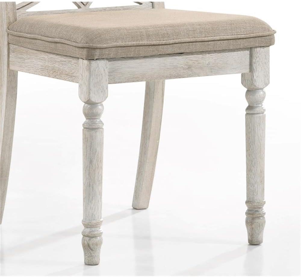 Cillin Side Chair (Set-2), Fabric & Antique White Finish