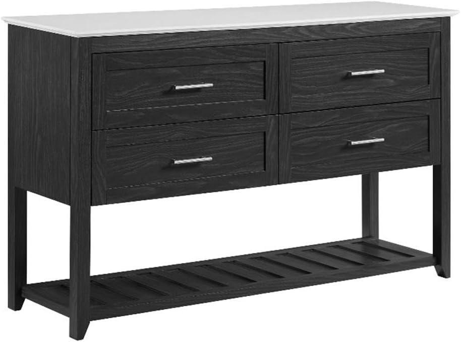 Graphite and White Marble 54" 4-Drawer Buffet with Lower Shelf