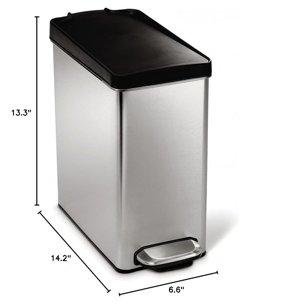 simplehuman 10 Liter / 2.6 Gallon Stainless Steel Bathroom Slim Profile Trash Can