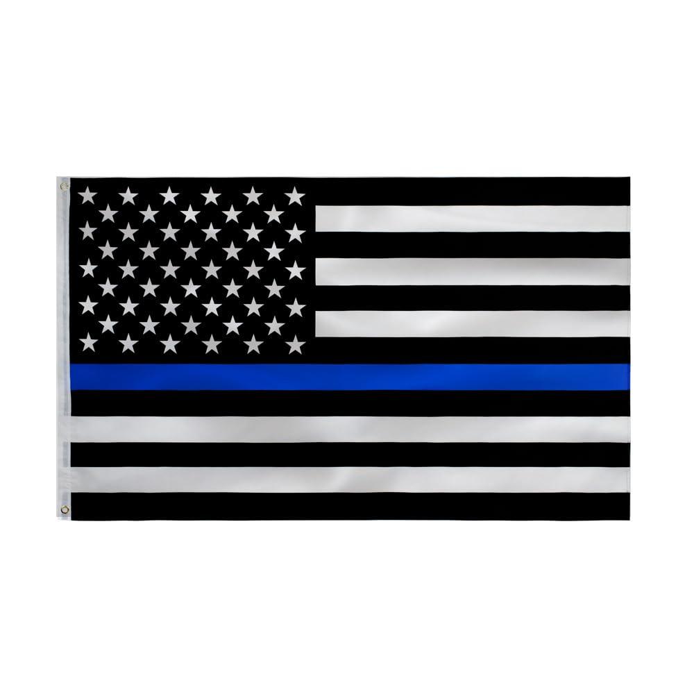 Thin Blue Line Flag 3x5 FT-American Police Flag Indoor/Outdoor Quality Polyester with Vivid Color Double-Stitched Edges Brass Grommets Decorations