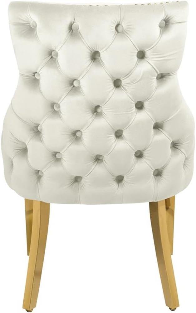 Meridian Furniture Tuft Cream Velvet Dining Chair in Gold Finish (Set of 2)