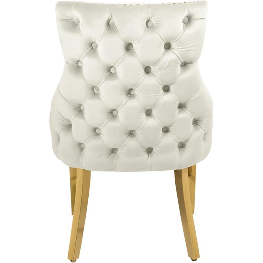 Meridian Furniture Tuft Cream Velvet Dining Chair in Gold Finish (Set of 2)