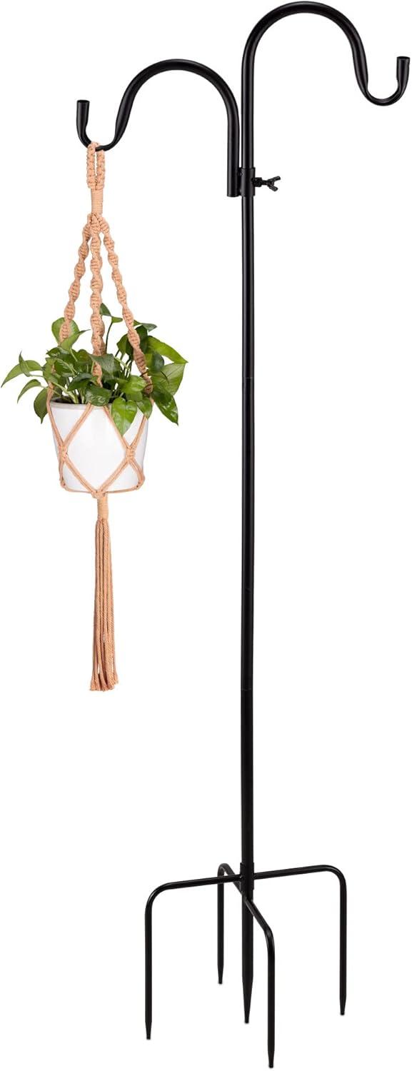 Navaris Shepherds Hooks for Outdoor - Hanging Bird Feeder Plant Pot Hook Stand Pole for Garden - Adjustable Hooks for Hummingbird Feeders and Plants