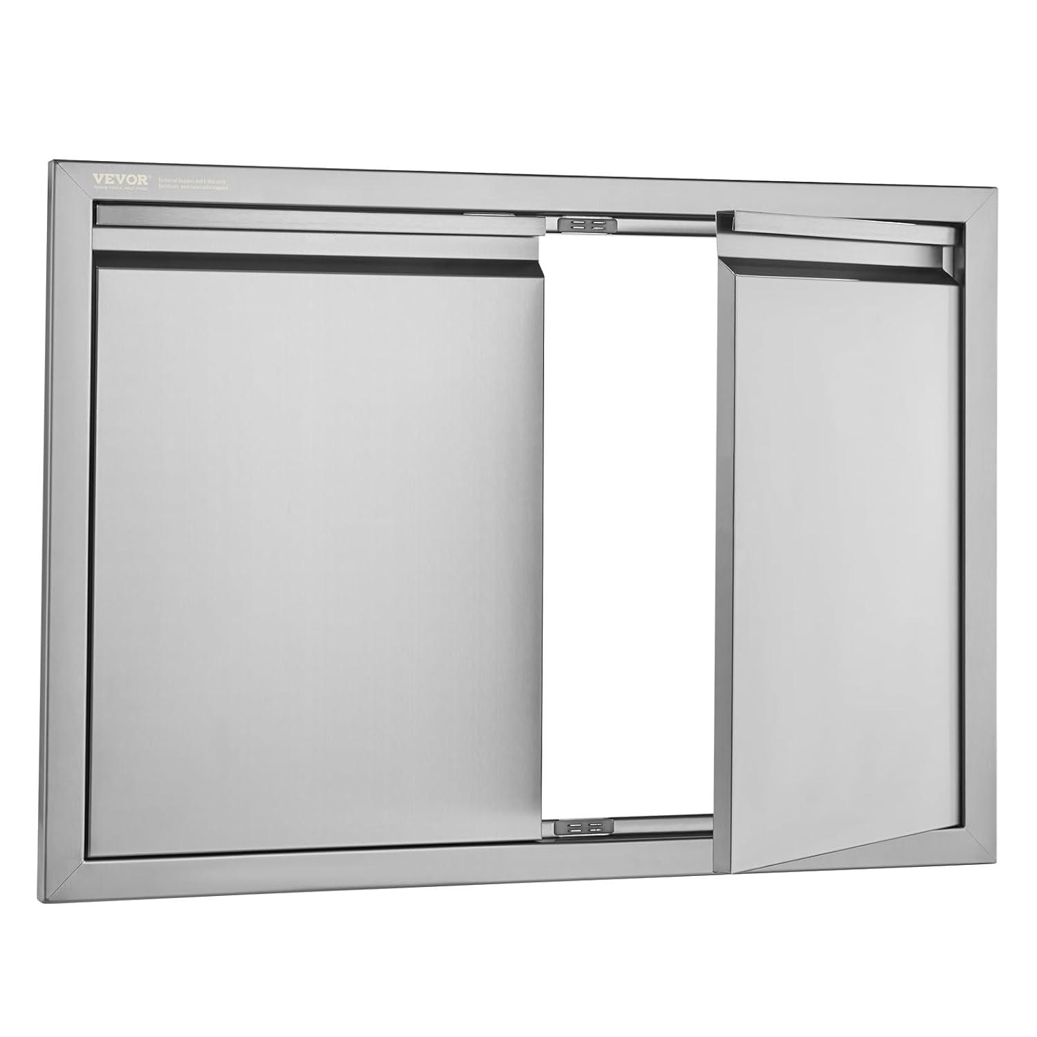 BBQ Access Door 30 in. W x 21 in. H Brushed Stainless Steel Outdoor Kitchen Door with Hooks for Outside Cabinet