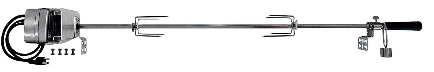 OneGrill Heavy Duty Chrome Steel Universal Grill Rotisserie Kit with 13 Watt 50 lb. Stainless Electric Motor - 53 Inch X 1/2 Inch Hexagon Spit Rod (Grills Up to 45 Inches Wide) NOT for Weber