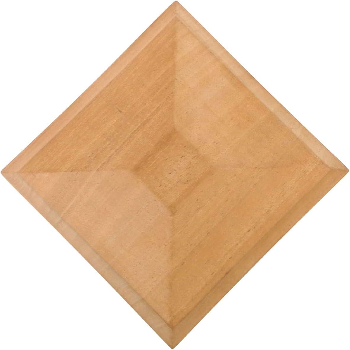 3.5" x 3.5" Wood ONE-Piece Slip Over Post Cap - Traditional Pyramid - One-Piece Miterless - 3/8" Extended Lip - (for 4x4 Post Measuring 3-1/2" x 3-1/2")