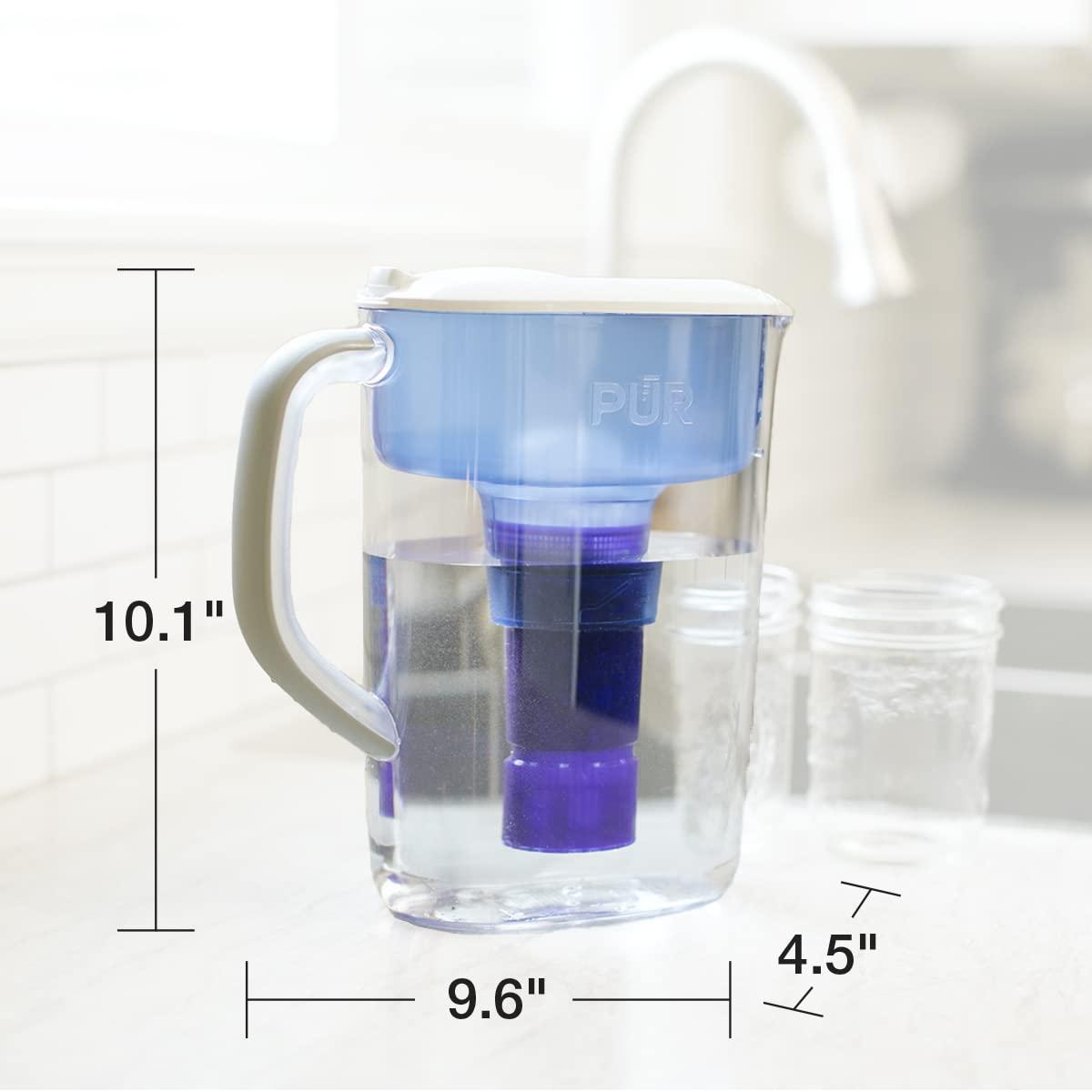 PUR PLUS 7 Cup Water Pitcher with Lead Reducing Filter, White, W 9.6" x H 10.1" x L 4.5", PPT711W