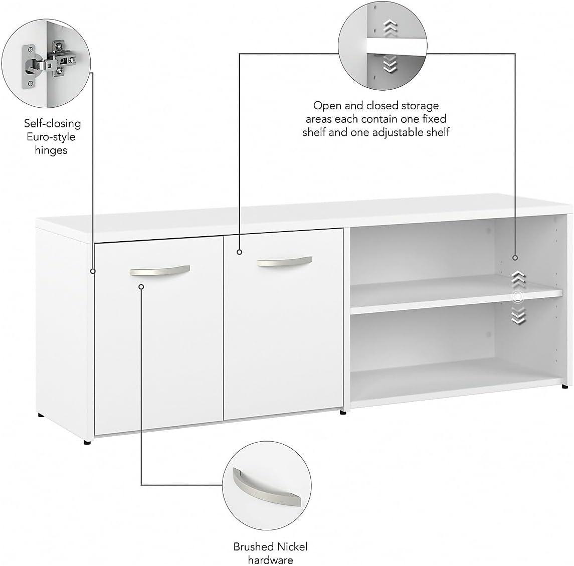 Hybrid Low Storage Cabinet with Doors in White - Engineered Wood