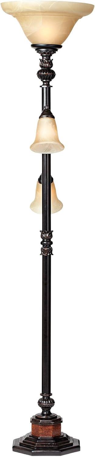 Bronze 72" Torchiere Floor Lamp with Alabaster Glass Shades