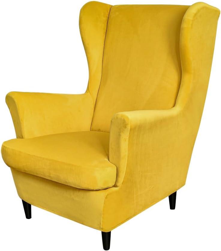 Yellow Velvet Stretch Wingback Chair Slipcover