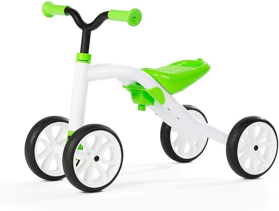 Chillafish Quadie stable 4-wheel grow-with-me ride-on with adjustable seat height, for kids 1-3 year, cookie storage in the seat, silent non-marking wheels, lime
