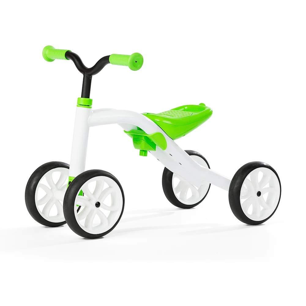 Chillafish Quadie stable 4-wheel grow-with-me ride-on with adjustable seat height, for kids 1-3 year, cookie storage in the seat, silent non-marking wheels, lime