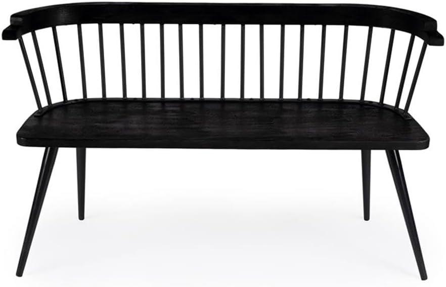 Bowery Hill Traditional Wood and Iron Spindle Back Bench - Black