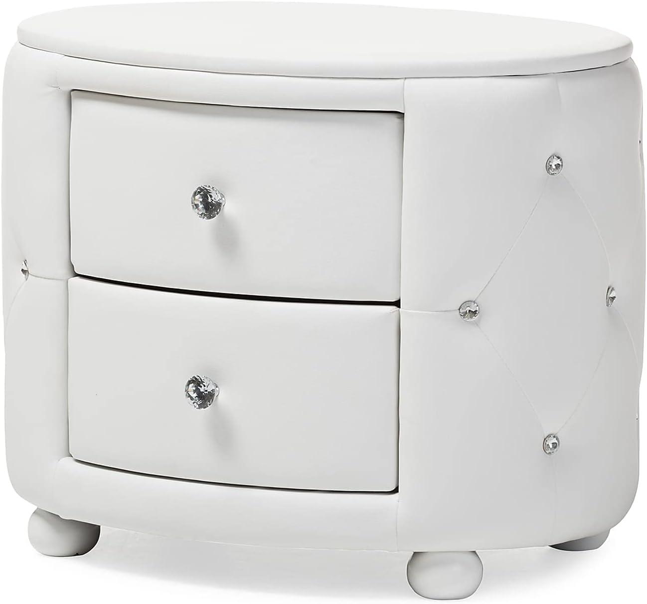 Davina Hollywood Glamour Style Oval 2 - Drawer Faux Leather Upholstered Nightstand - Baxton Studio