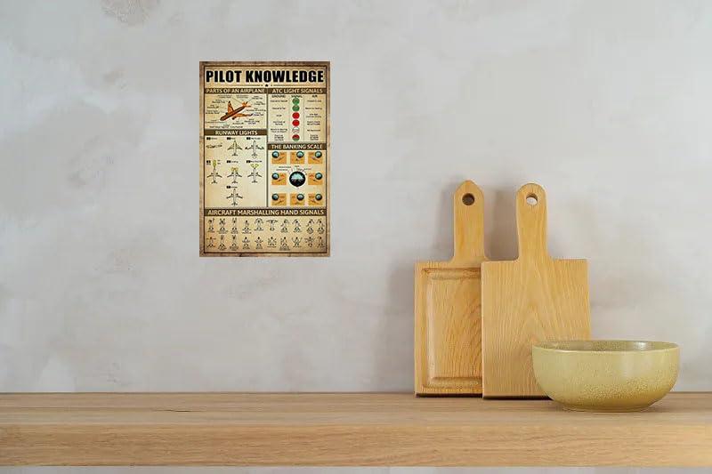 Retro Pilot Knowledge Metal Signs Vintage Airplane Decor For Home Aviation Art Wall Decor Air Plane Decorations For Boys Room Signs Gifts For Aviation Lovers WWII Posters
