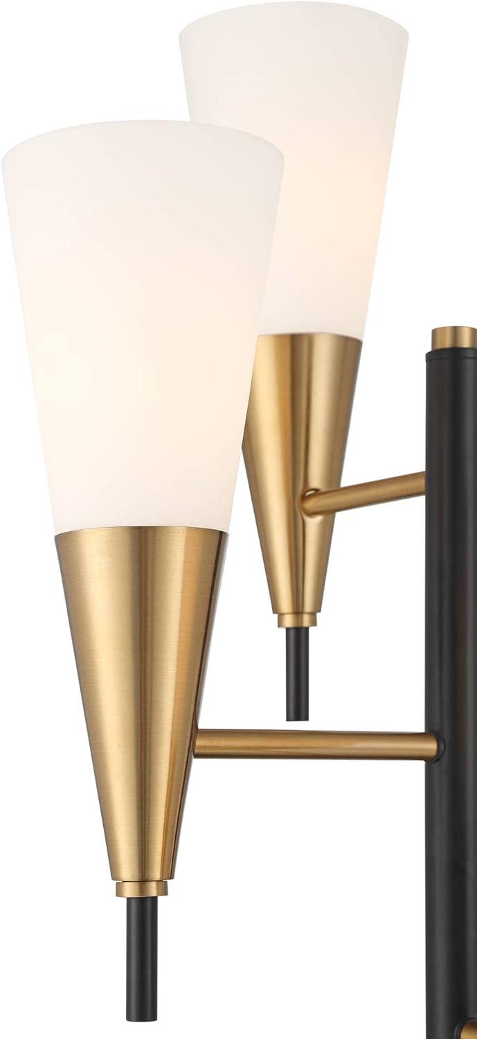 Possini Euro Design Quatro Mid Century Modern Tree Floor Lamp 71" Tall Black Gold Metal 4 Light Frosted Glass Cone Shade for Living Room Bedroom House