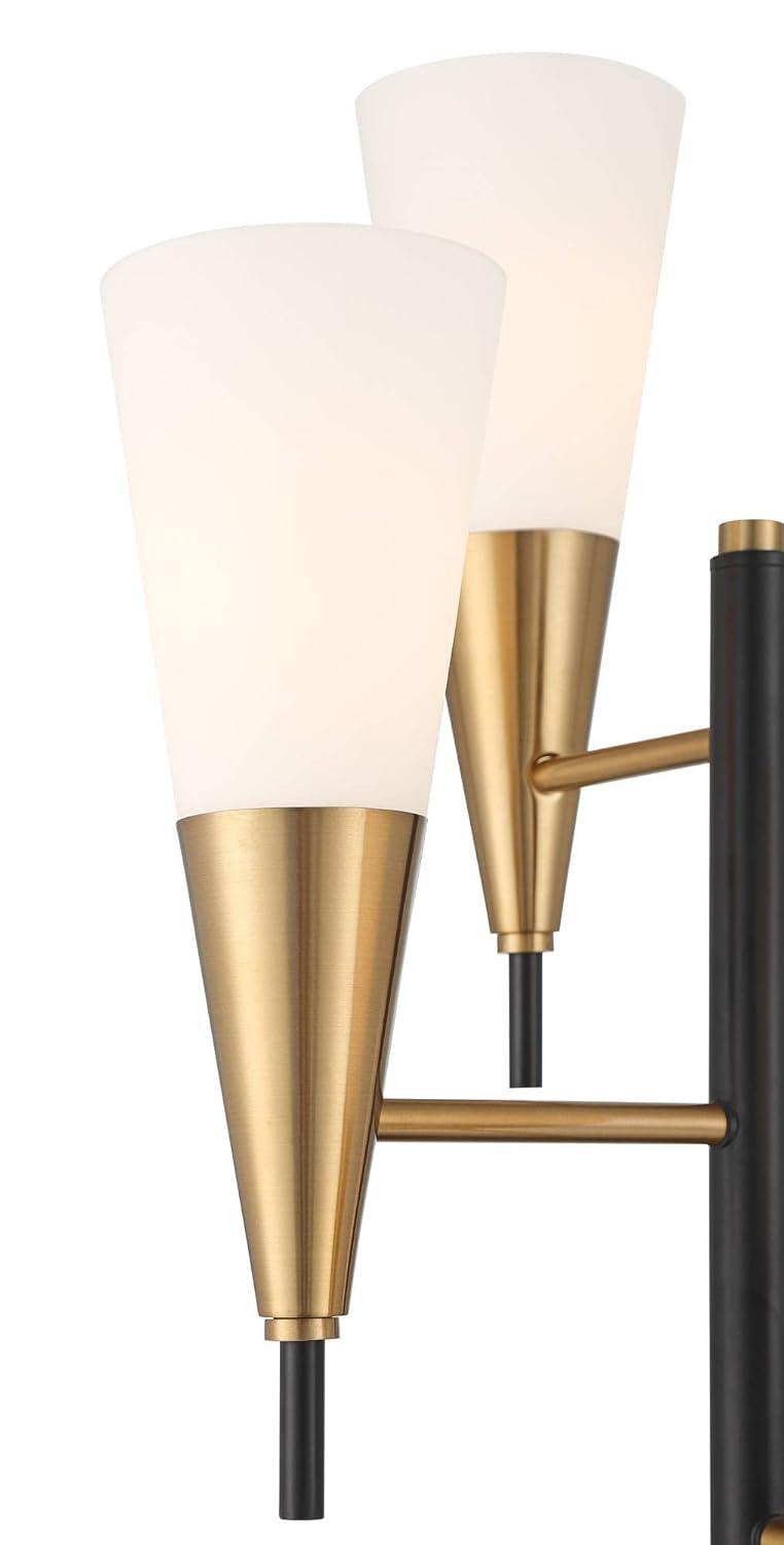 Possini Euro Design Quatro Mid Century Modern Tree Floor Lamp 71" Tall Black Gold Metal 4 Light Frosted Glass Cone Shade for Living Room Bedroom House