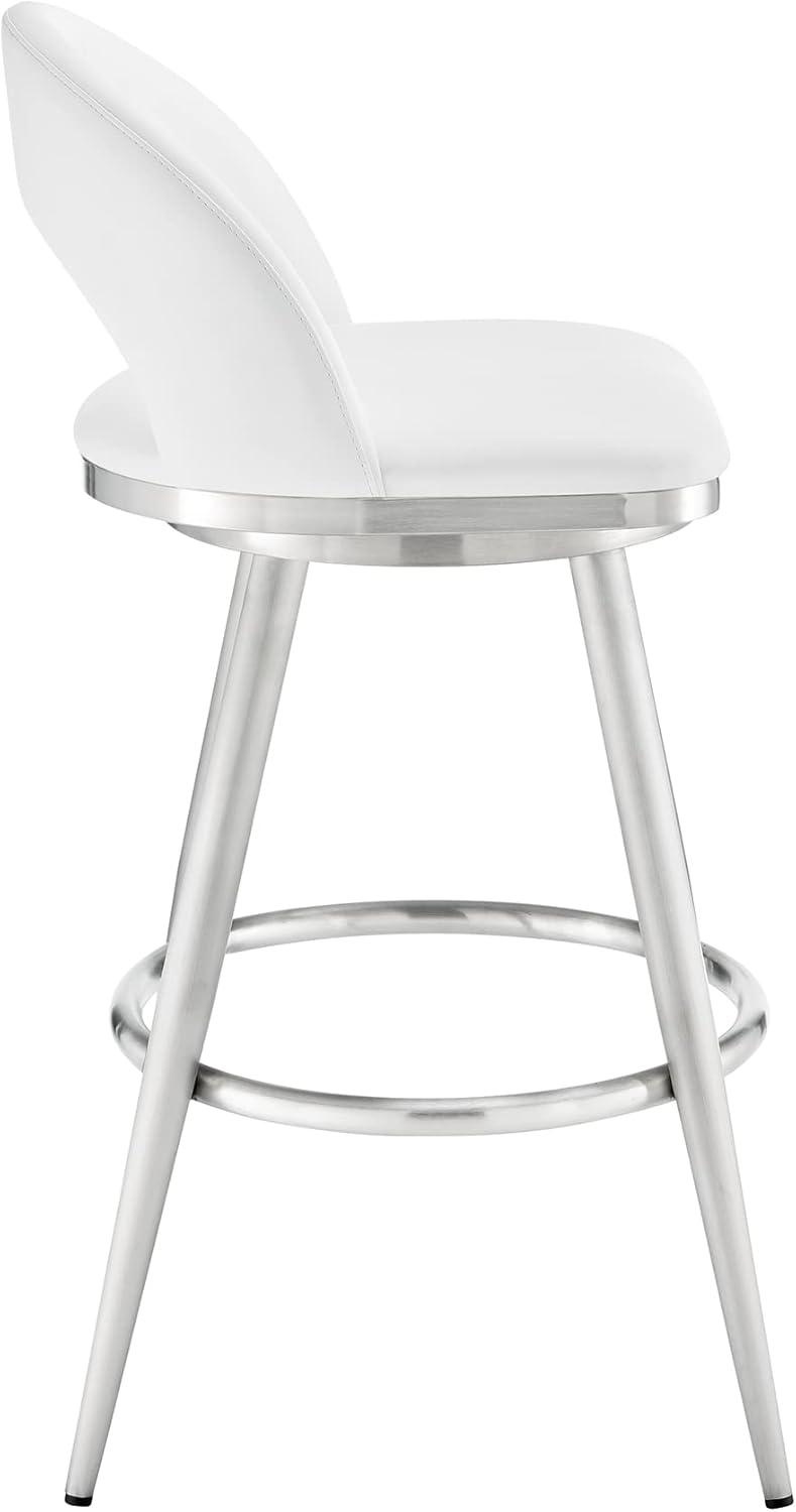 Armen Living Lottech 26" Metal/Faux Leather Swivel Counter Stool in White/Chrome