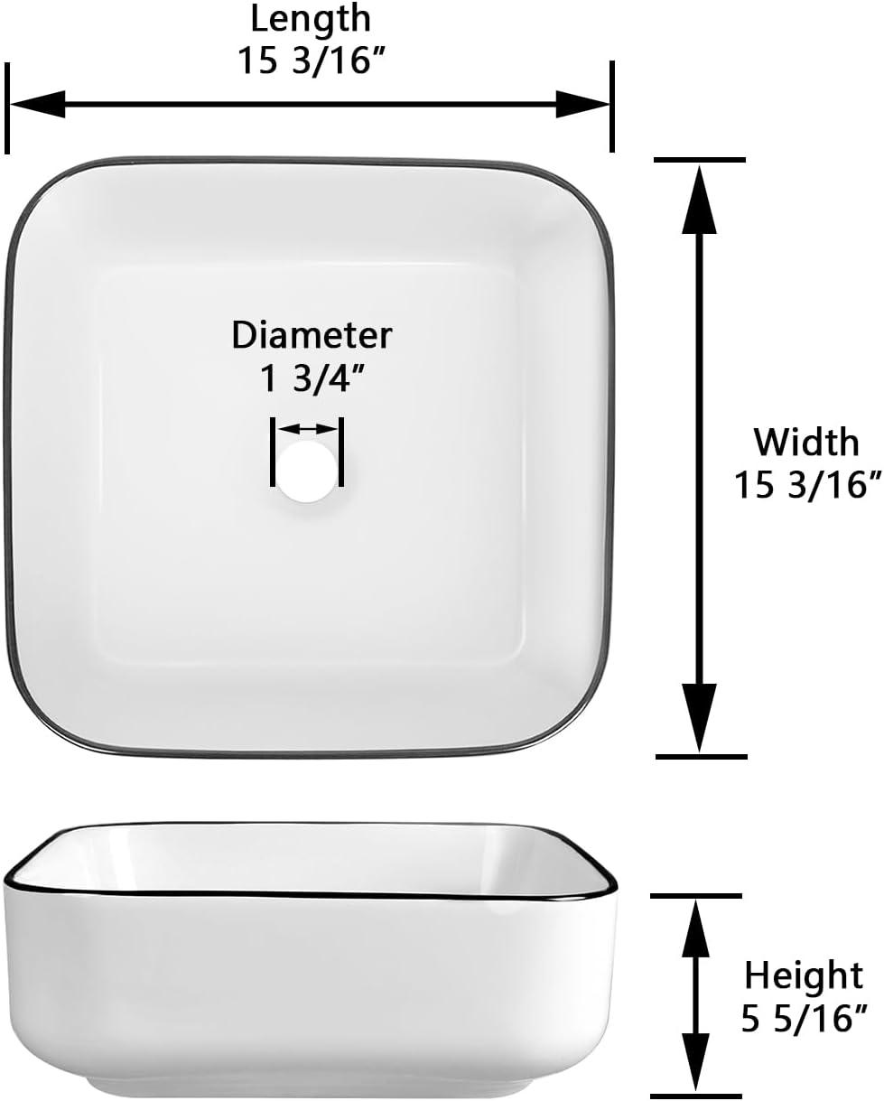 DeerValley Ace 15'' White/Black Square Ceramic Vessel Bathroom Sink