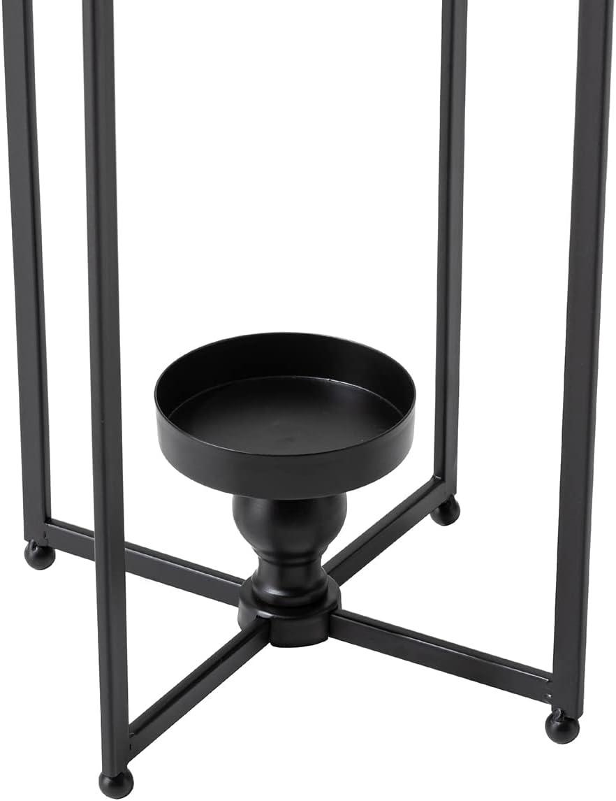 Glitzhome Modern Farmhouse Metal Lanterns Decorative Hanging Candle Lanterns Distressed Black Set of 2 (Small)