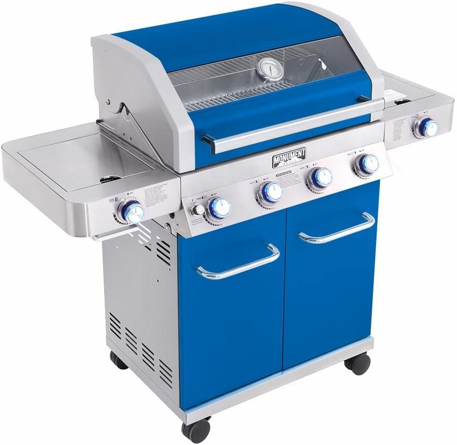 Monument Grills 35633 Colorful 4-Burner Liquid Propane 72000 BTU Gas Grill Stainless with 2 Side Burner