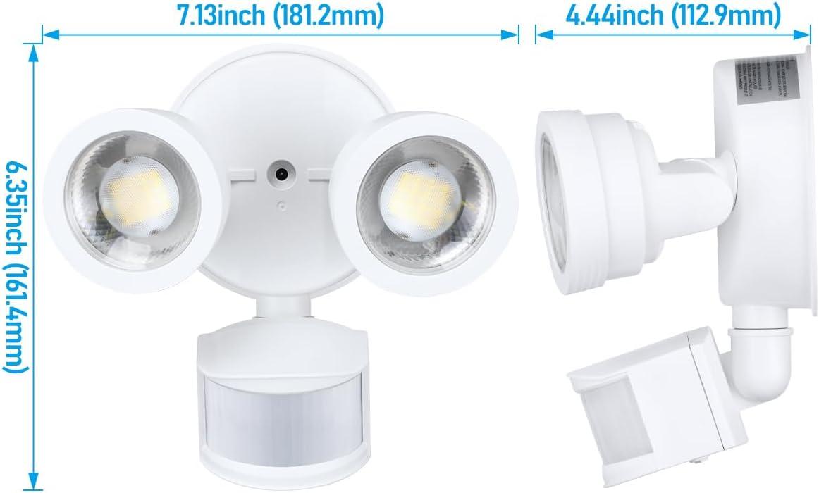 25W LED Flood Security Light with Motion Sensor, Dusk to Dawn, 30°-80° Beam Angle Adjustable, 5000K Daylight, ETL Listed, White