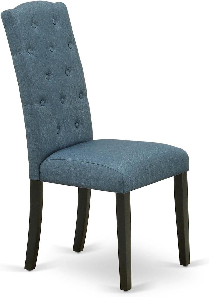 Celina Blue Linen Upholstered Parsons Side Chair with Black Legs - Set of 2