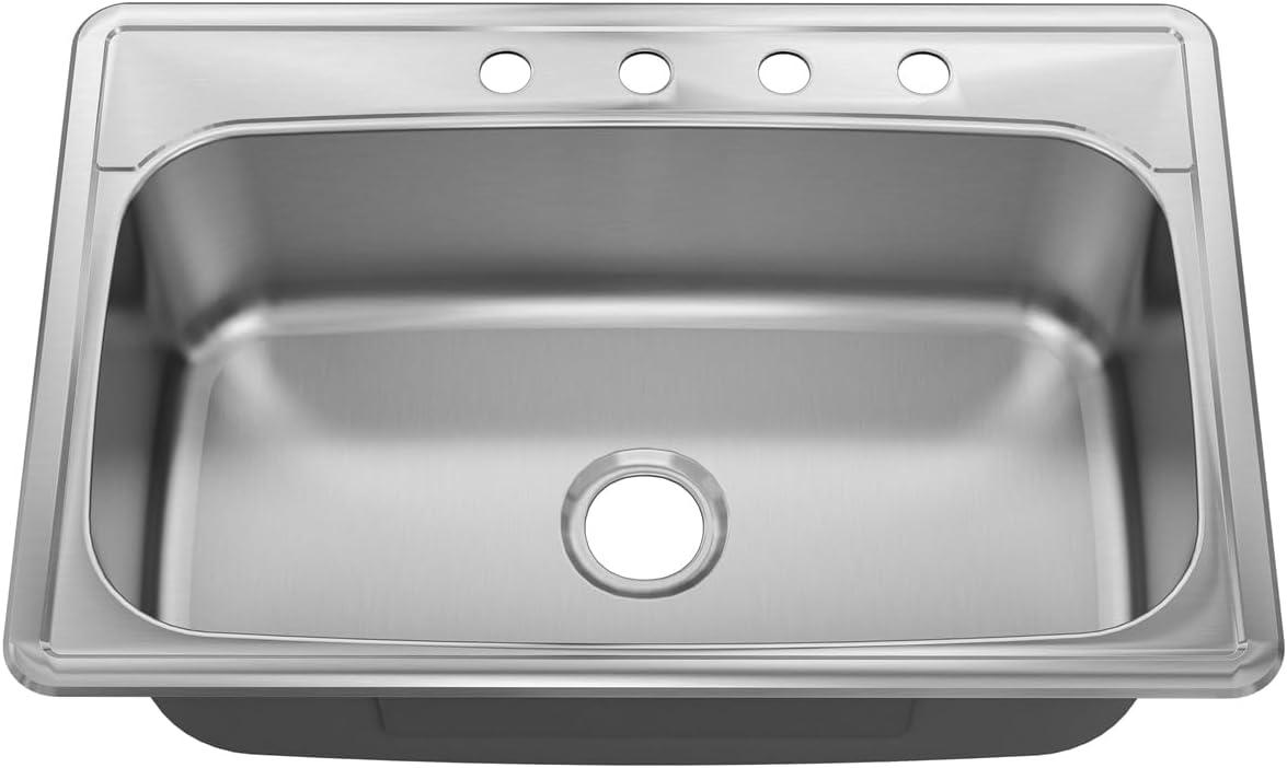 Sinber 33" x 22" Drop In Single Bowl Kitchen Sink with 18 Gauge 304 Stainless Steel Satin Finish