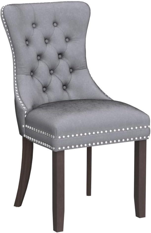 Modern Velvet Upholstered Dining Chairs with Back Button Nailhead Trim Accent Side Chairs with Wood Legs for Kitchen Dining Room(Gray,Set of 6)