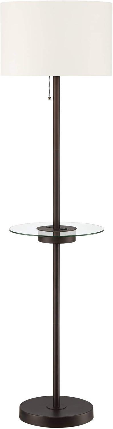 360 Lighting Caper Modern Floor Lamp with Tray Table 60 1/2" Tall Bronze USB and AC Power Outlet Off White Fabric Drum Shade for Living Room Office