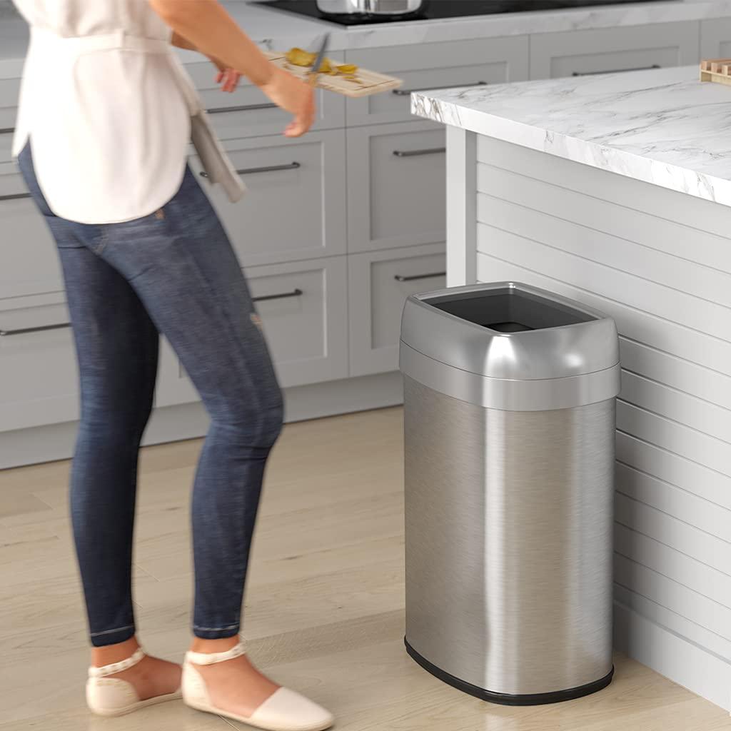 iTouchless  13 Gal Elliptical Open Top Stainless Steel Trash Cans with AbsorbX Odor Filters