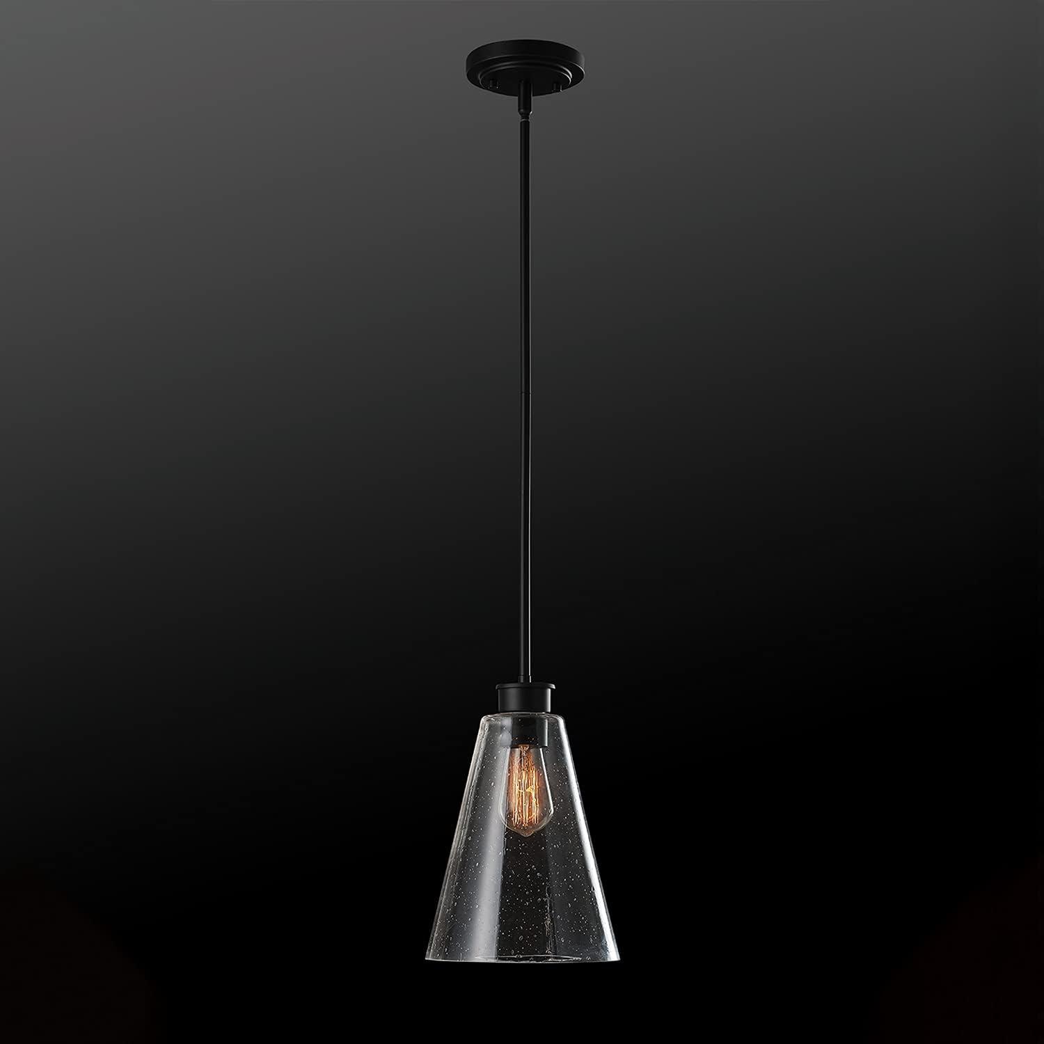 Globe Electric Gizele 1-Light Matte Black Pendant Lighting with Seeded Glass Shade and Bulb Included, 61258