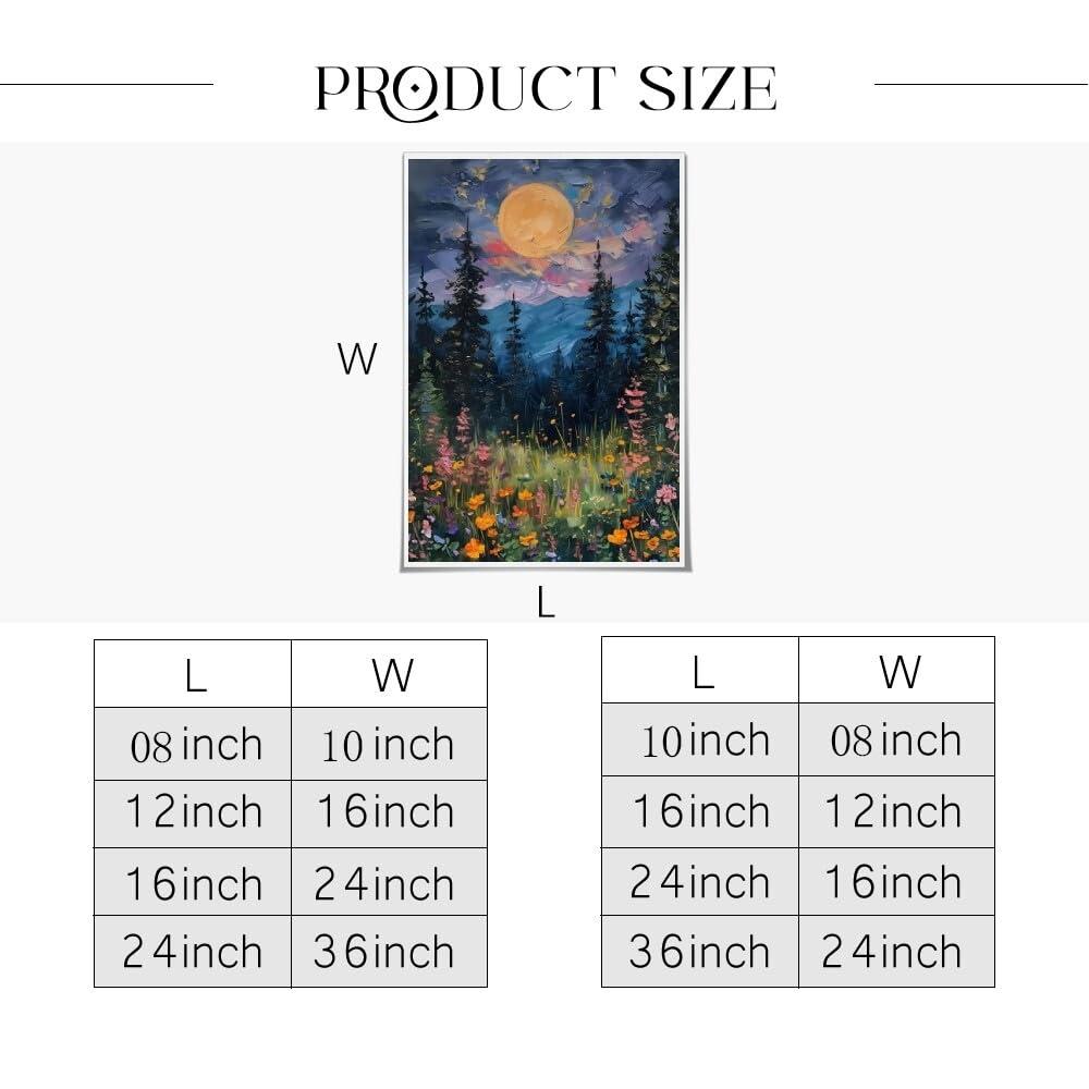 SFAOHPR Mystical Moon and Wildflowers Canvas Wall art Nature Flowers Oil Painting posters for room aesthetic Room Aesthetics Posters for Bedroom living room Home Decor ﻿12x16inch Unframed