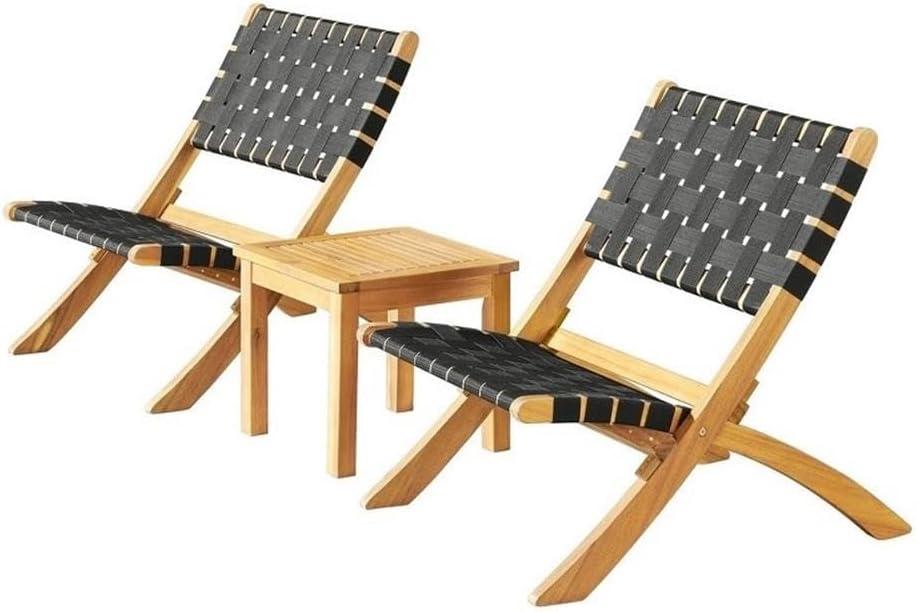 Barre 3-Piece Acacia Wood and Black Woven Outdoor Bistro Set