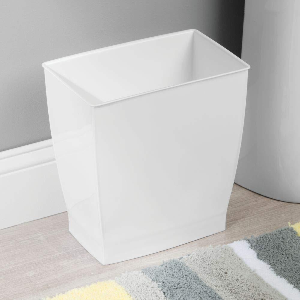 White Rectangular Plastic Bathroom Wastebasket with Wheels