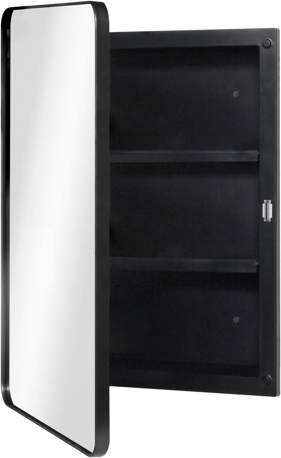 Black Metal Frame Medicine Cabinet with Mirror Door, 16 x 22 Inch