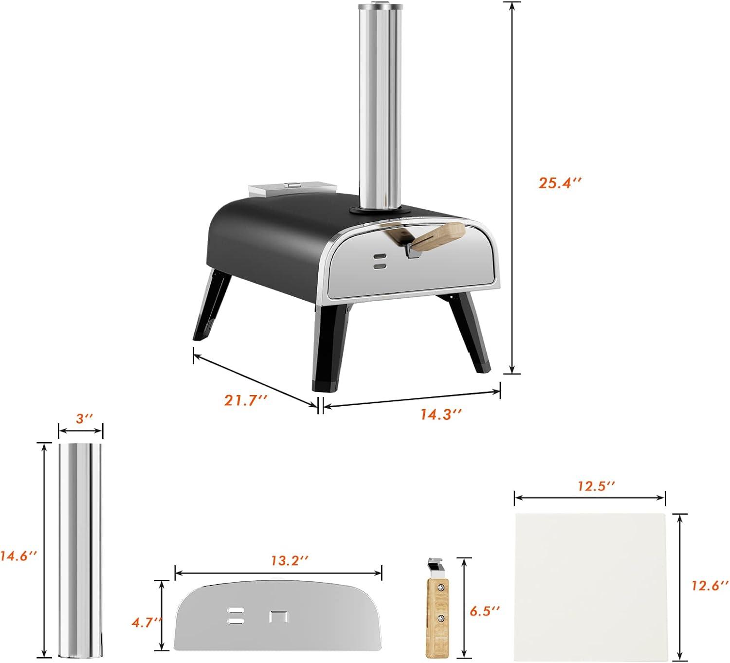 Portable Black Stainless Steel Wood Pellet Pizza Oven