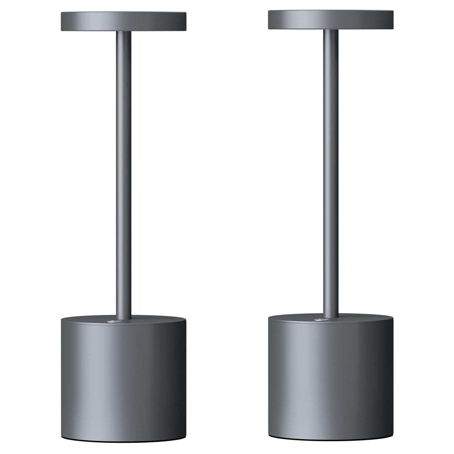 Fashion 2 Pack Rechargeable Table Lamp, LED Cordless Table Lamp,5000mAh Battery Operated Portable Table Light,Dimming for Restaurant/Patio/Outdoor(Grey)
