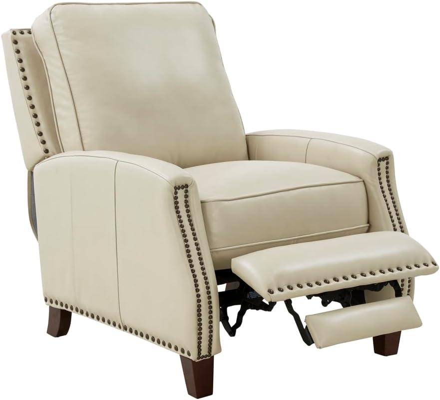 Nixon Cream Leather Recliner with Mahogany Wood Legs