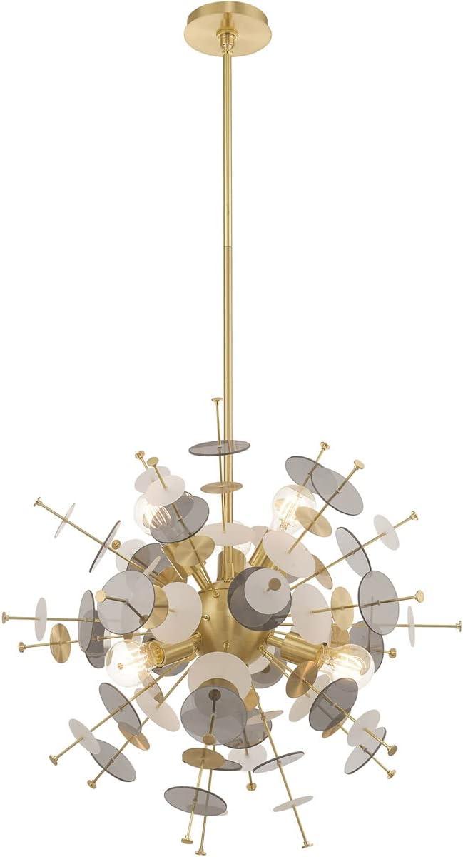 Circulo Satin Brass 6-Light Sputnik Pendant with Glass Discs