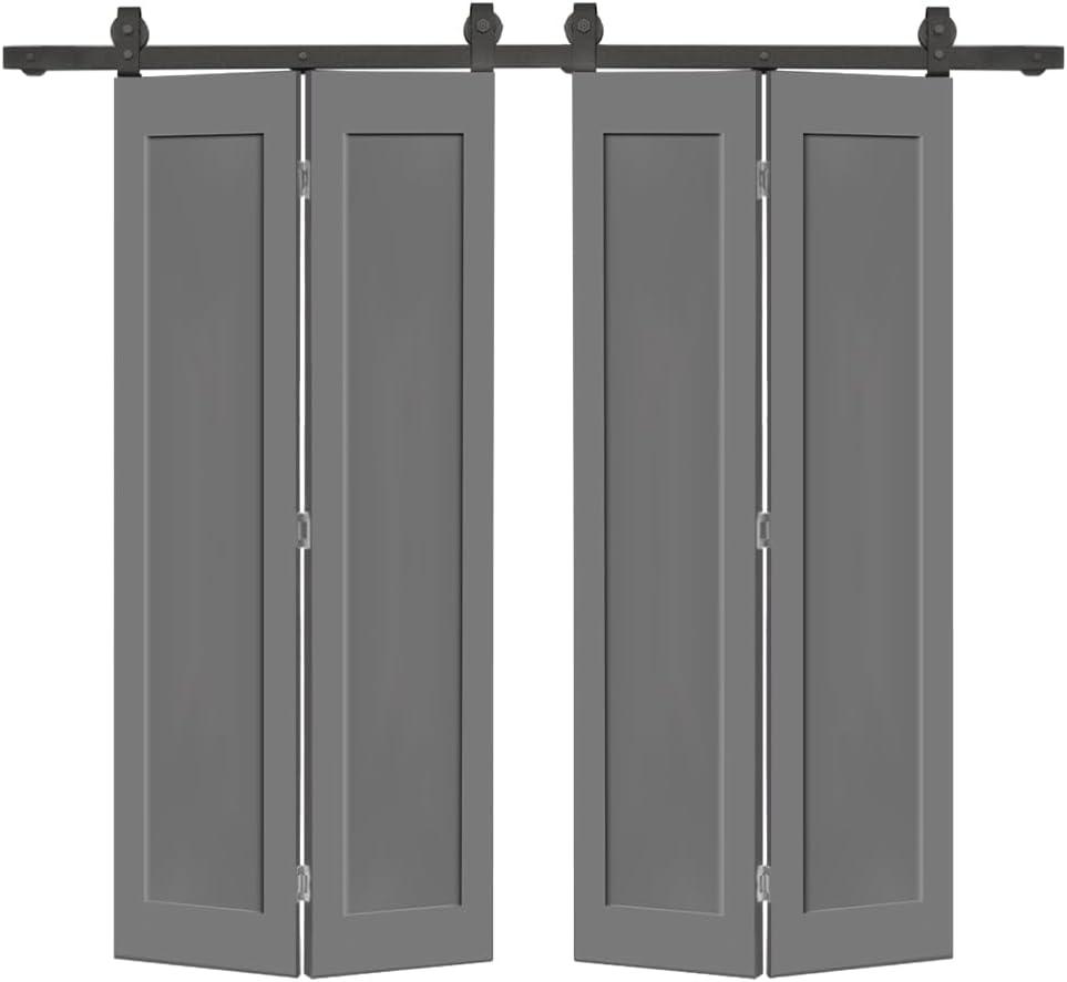 Calhome 1 Panel Shaker Composite Double Bi-Fold Door with Barn Door Hardware Kit