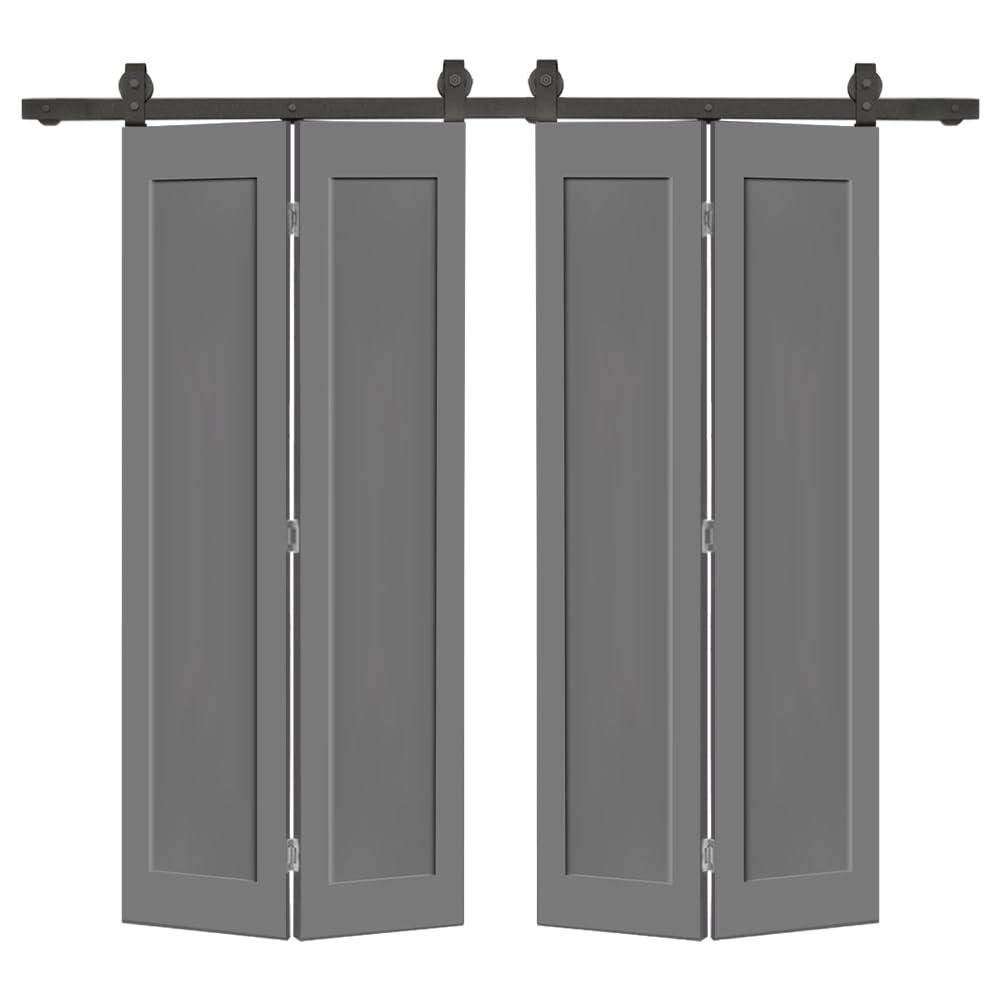 Calhome 1 Panel Shaker Composite Double Bi-Fold Door with Barn Door Hardware Kit