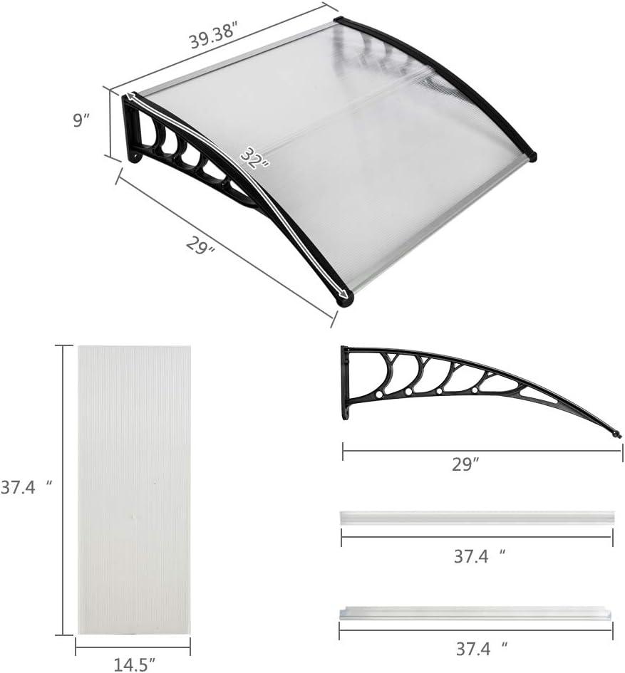 QuellQuest Window Awning Door Canopy Exterior, 30" x 40" Awnings for Doors Polycarbonate Cover Patio Door Awning Rain Snow Sunlight Protection Hollow Sheet (Clear Board & Black Bracket)