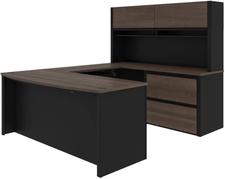 Bestar Connexion 6 Piece U Shaped Computer Desk with Hutch in Antigua and Black