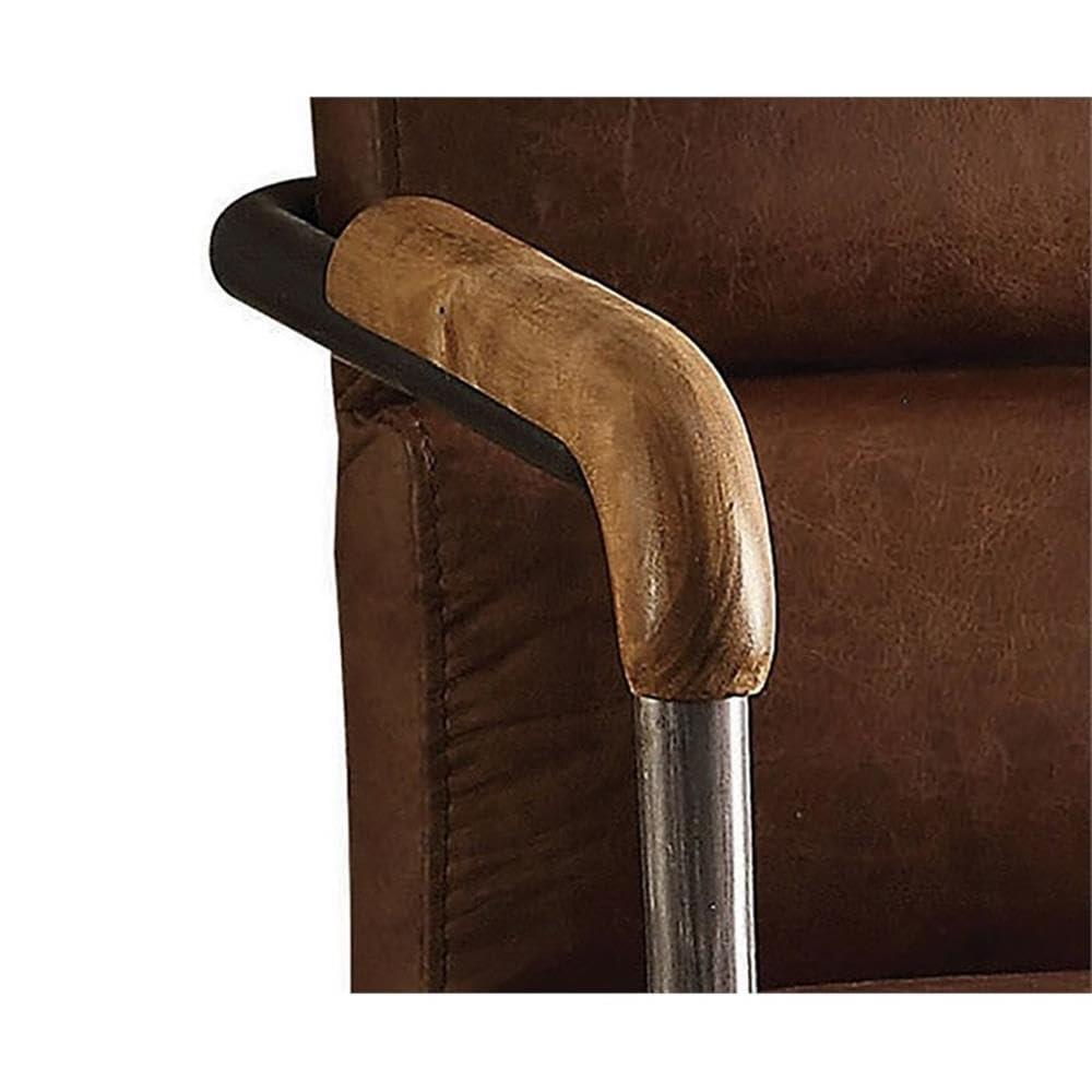Leather Executive Swivel Office Chair with Lumbar and Back Support and Wheels, Industrial Modern Upholstered Home Desk Chair in Retro Brown Top Grain Leather for Living Room Office