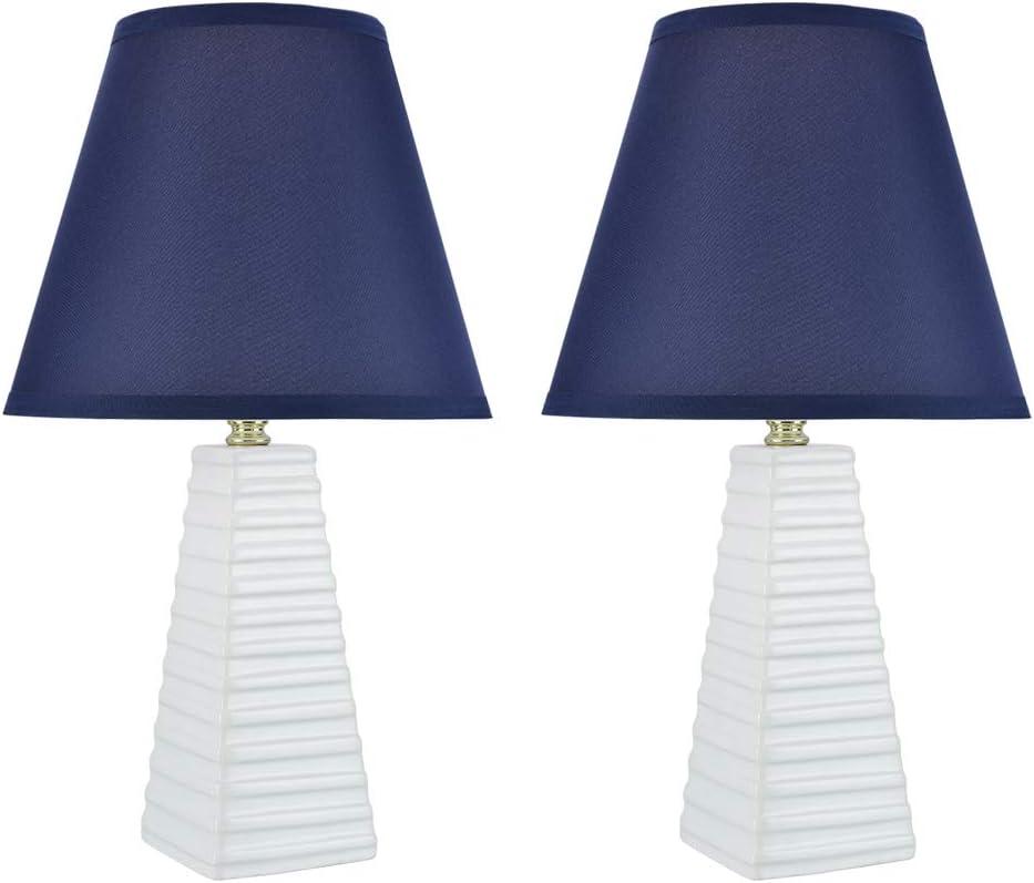 Aspen Creative 40209-12, 18-1/2" H Ceramic Table Lamp, Empire Lamp Shade in Dark Blue, 11" W, 2 Pack