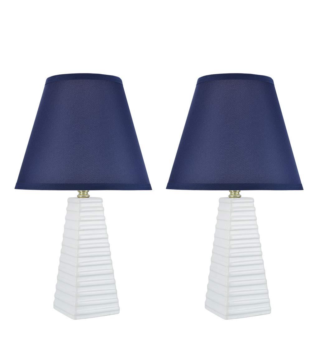 Aspen Creative 40209-12, 18-1/2" H Ceramic Table Lamp, Empire Lamp Shade in Dark Blue, 11" W, 2 Pack